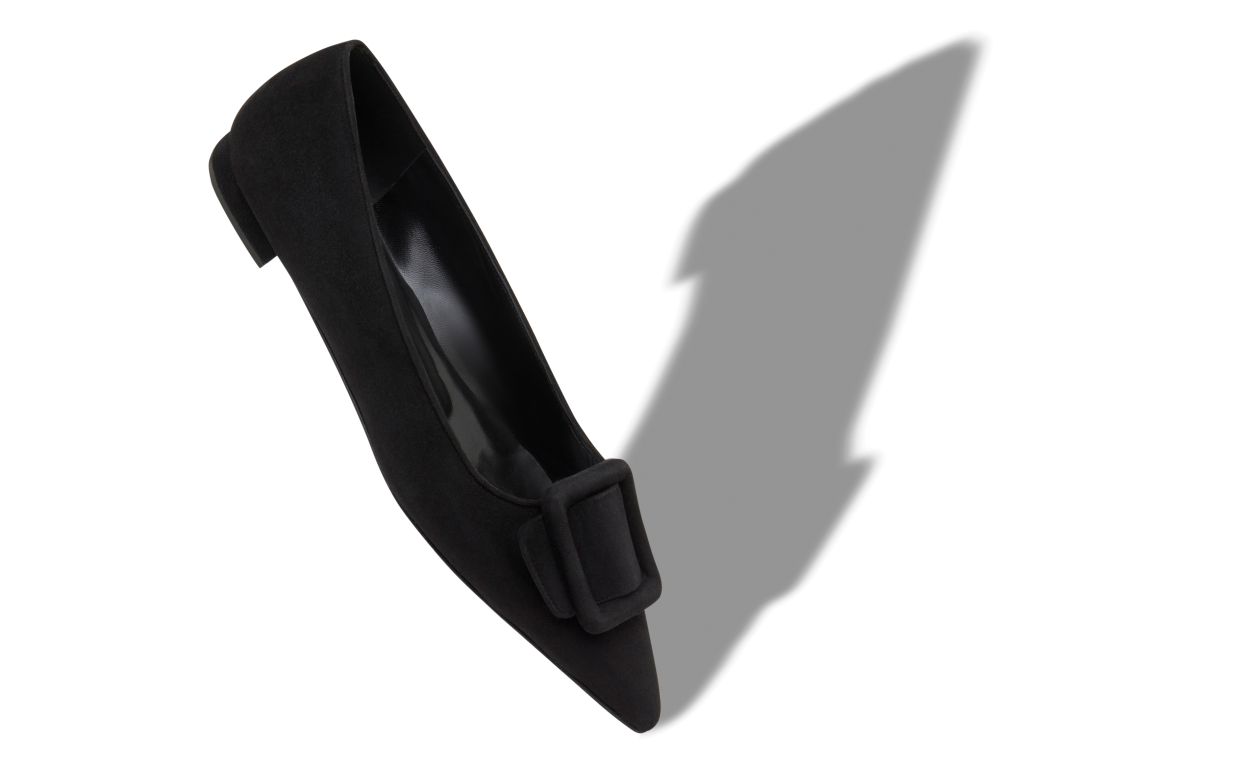 Sapatilhas Planas com Detalhe de Fivela em Suede Preto