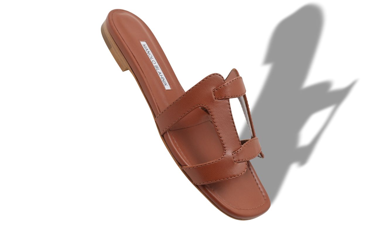 Sandalhas Planas de Couro Nappa Marrom