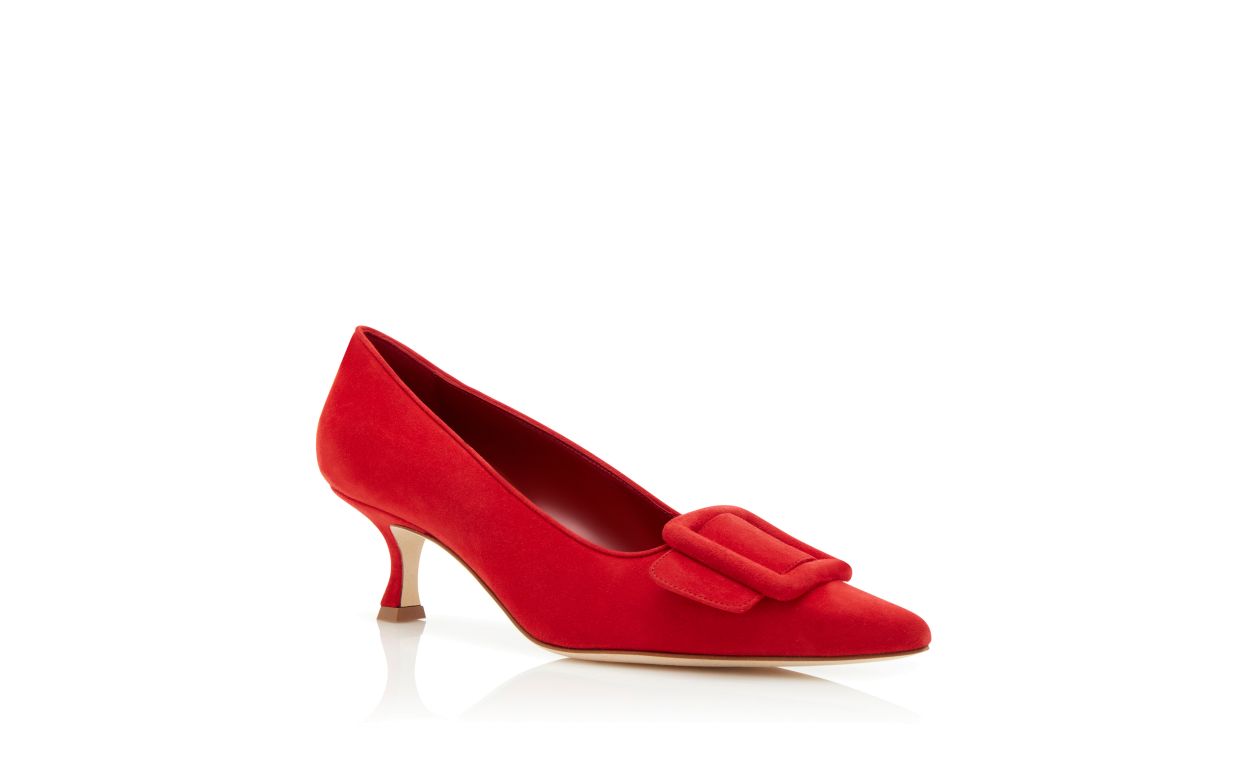 Sapatilhas de Couro Felpudo Vermelho com Detalhe de Fivela