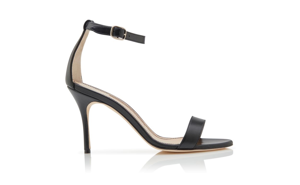 Sandalhas de Couro Napa Preto com Tira para o Tornozelo