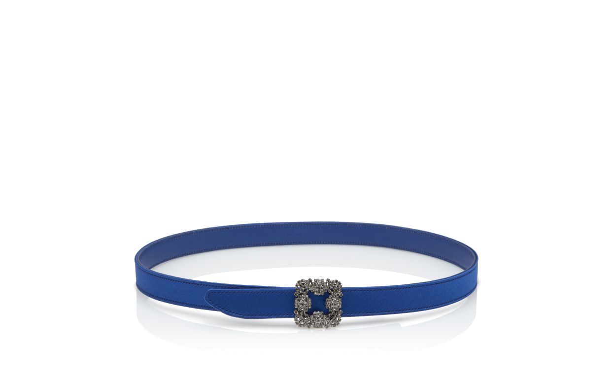 Cinto de Seda Azul com Fivela de Cristal