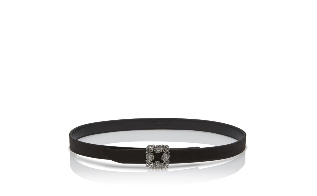 Cinto de Satin Preto com Fivela de Cristal