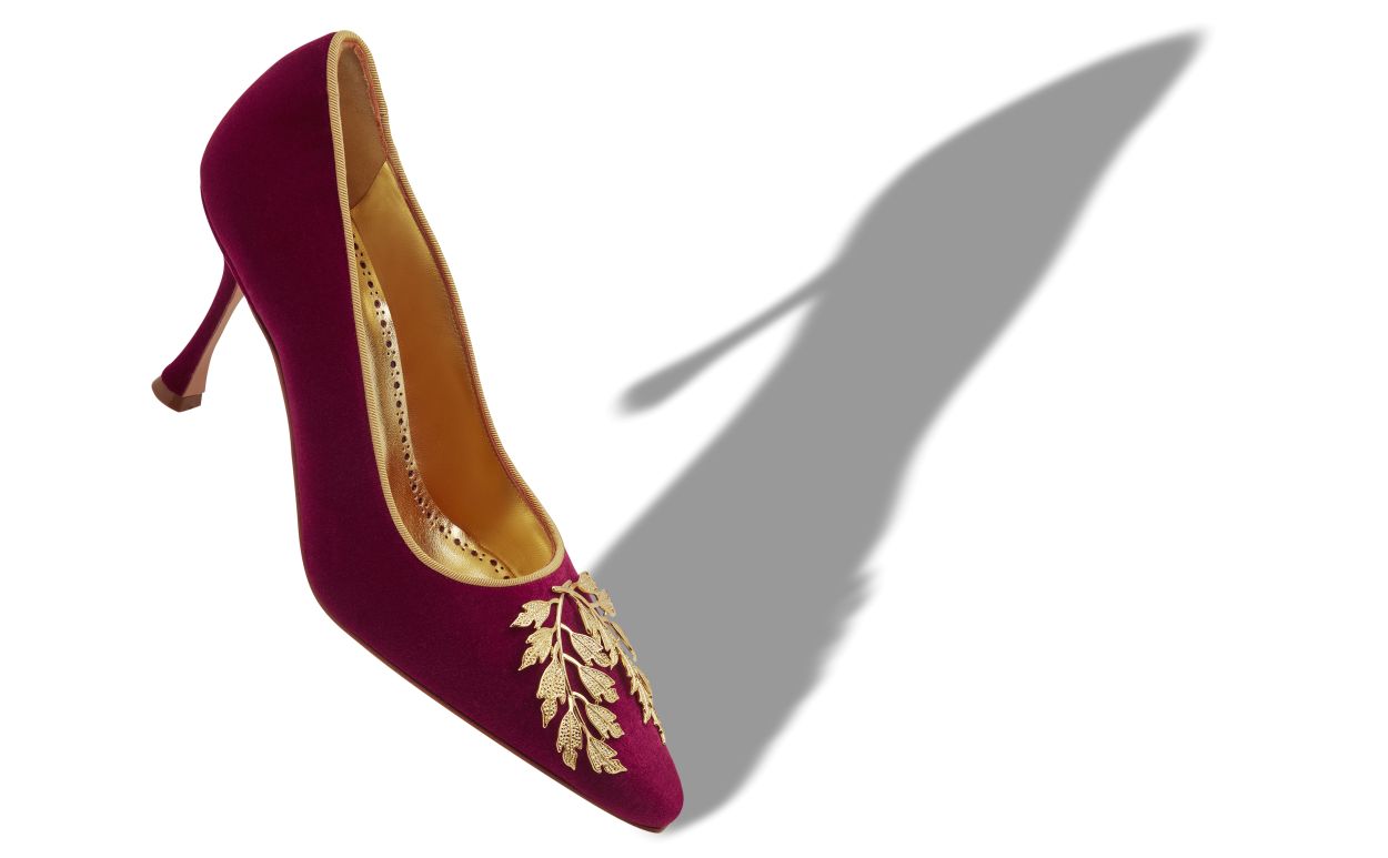 Sapatilhas de Veludo Vermelho Escuro com Detalhes