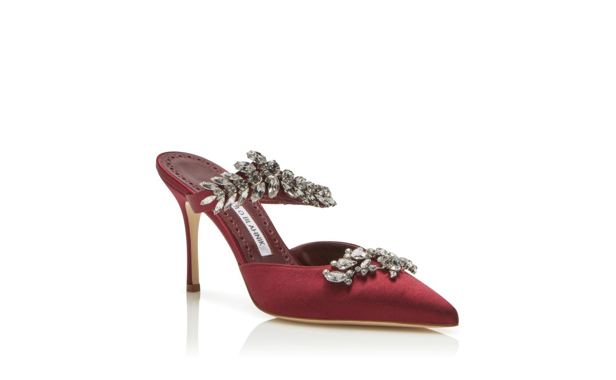 Mule de Satin Burgundy com Detalhes em Cristal