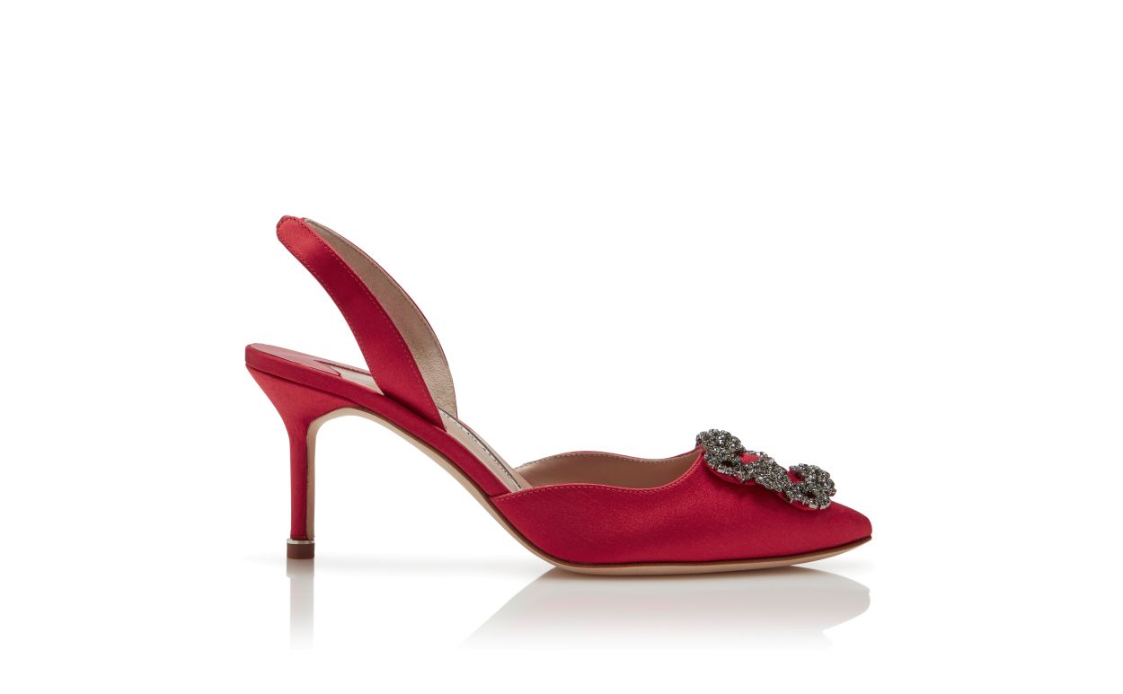 Sapatilhas Slingback de Renda Vermelha com Fivela de Joia