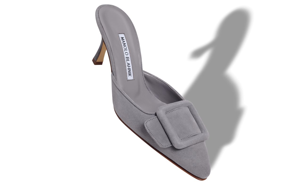 Mules de Seda Cinza com Detalhe de Fivela