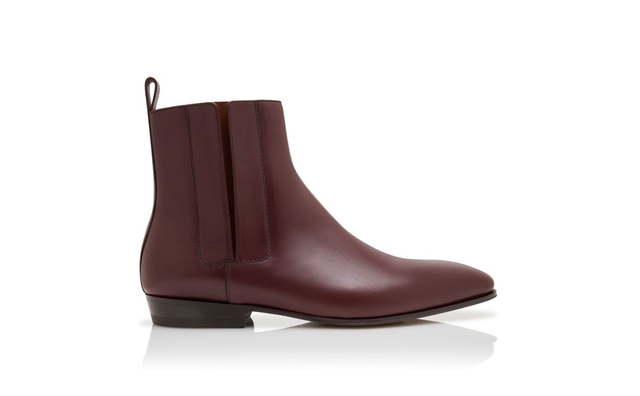 Botas de Cano Médio em Couro de Vitela Vermelho Escuro