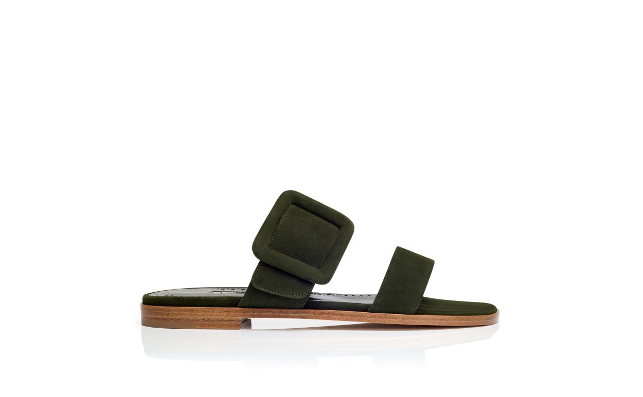 Sandal Flat de Seda Verde Escuro
