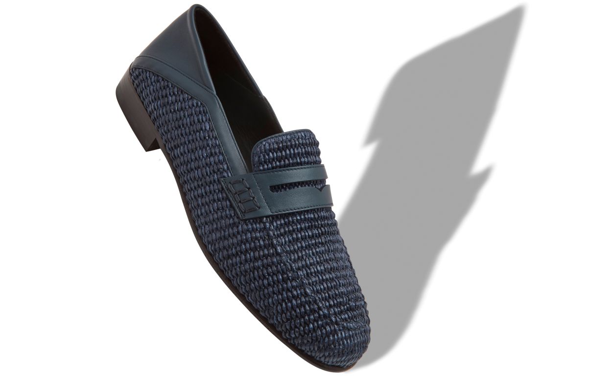 Mocassins de Raffia Azul-Marinho