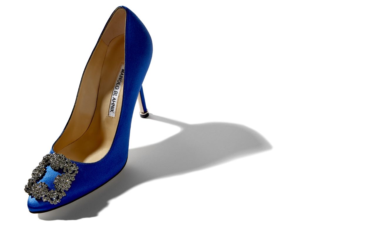 Sapatilhas com Fivela de Joia em Satin Azul