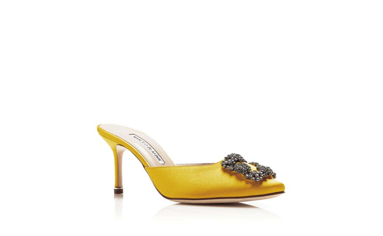Mules com Fivela de Joia de Satin Amarelo