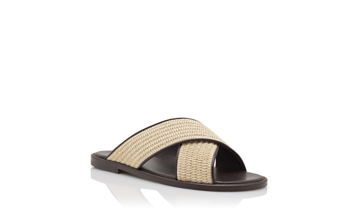 Sandalês de Raffia Bege Claro com Ataques Cruzados
