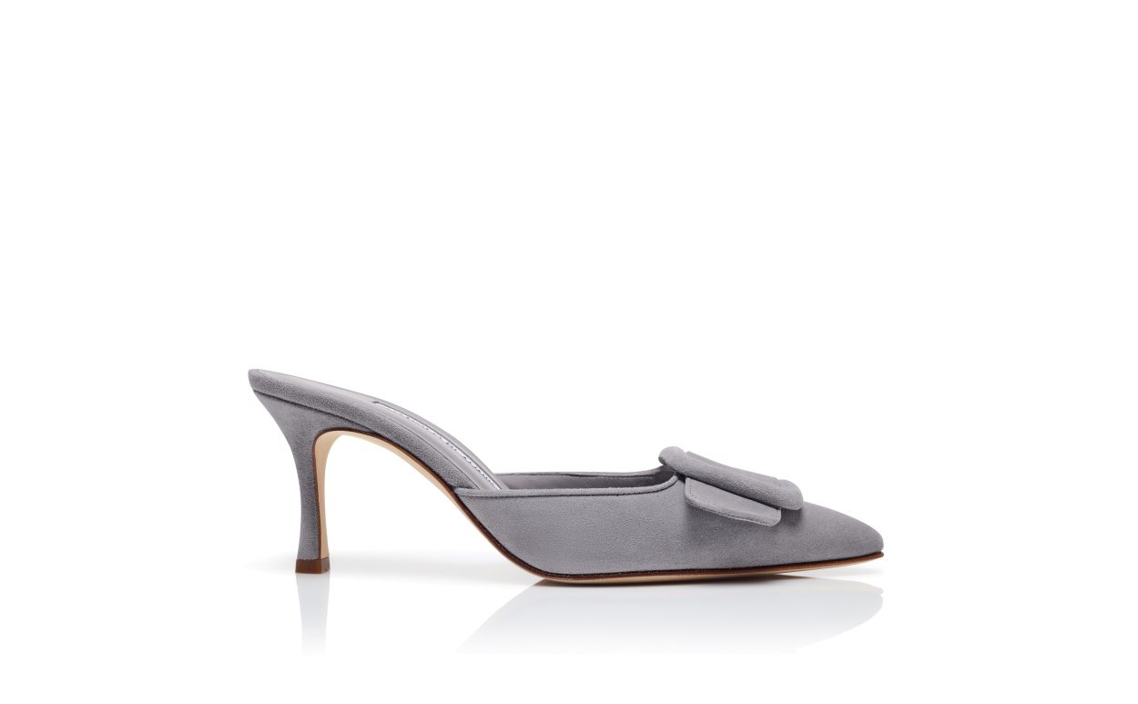 Mules de Seda Cinza com Detalhe de Fivela