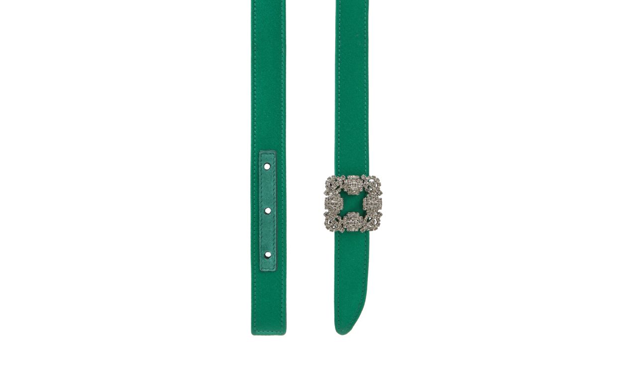Cinto de Seda Verde com Fivela de Cristal