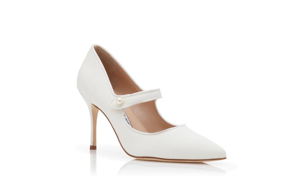 Sapatilhas Mary Jane de Crepe de Chine Branco