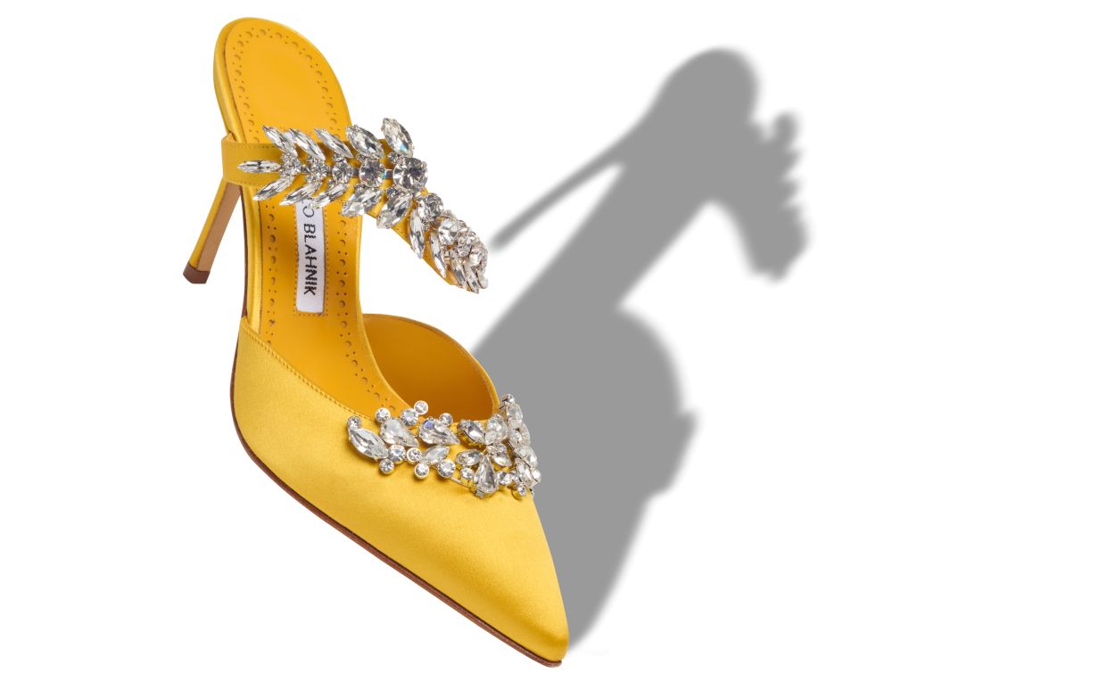 Mules de Satin Amarelo com Detalhes em Cristal