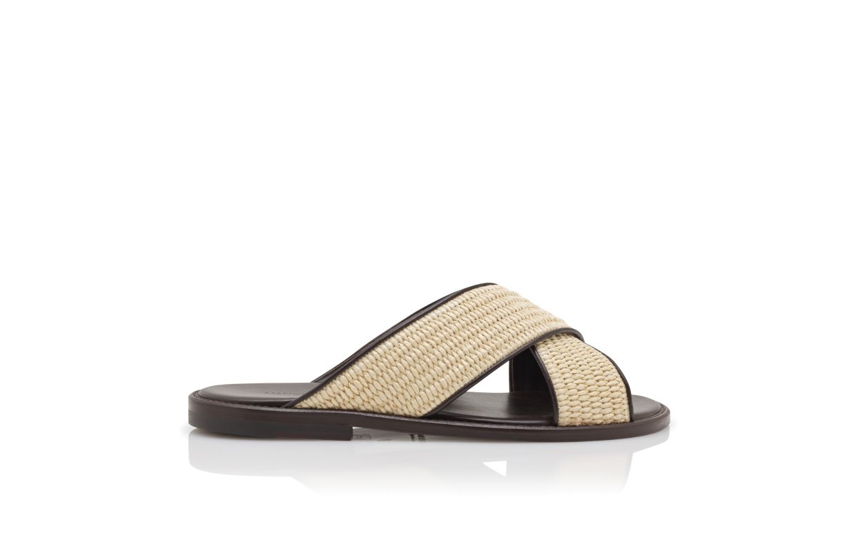 Sandalês de Raffia Bege Claro com Ataques Cruzados