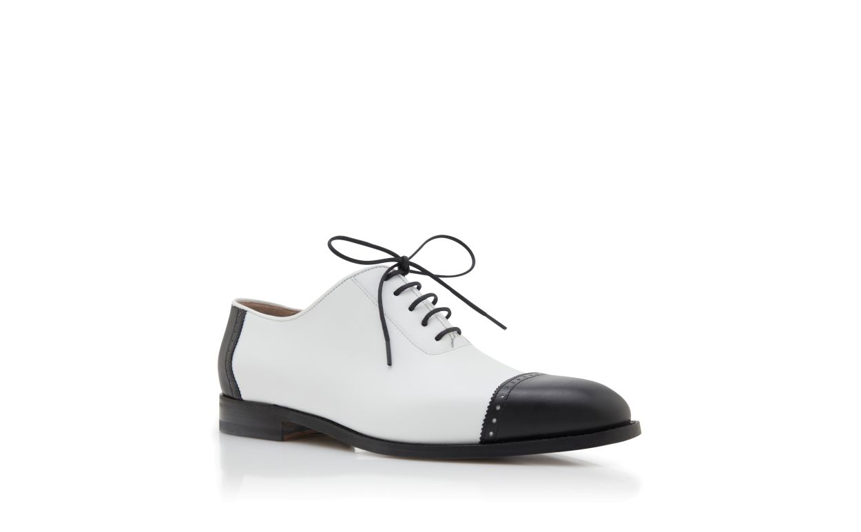 Sapatos de Couro de Vitela Preto e Branco com Cadarço