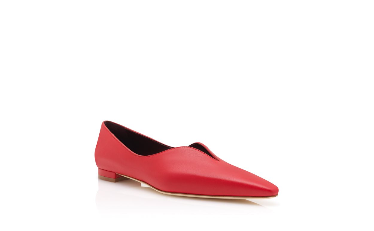 Sapatos planos de couro napa vermelho