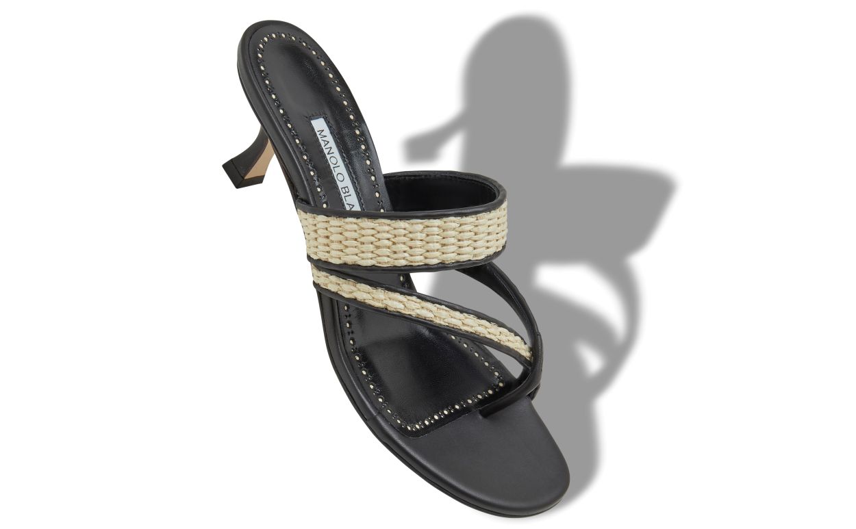 Sandalhas de Raffia Preto e Bege