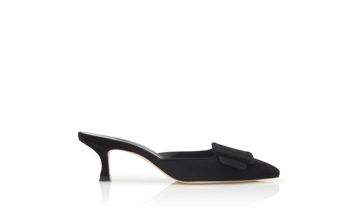 Mules de Seda Preto com Salto Gatinho