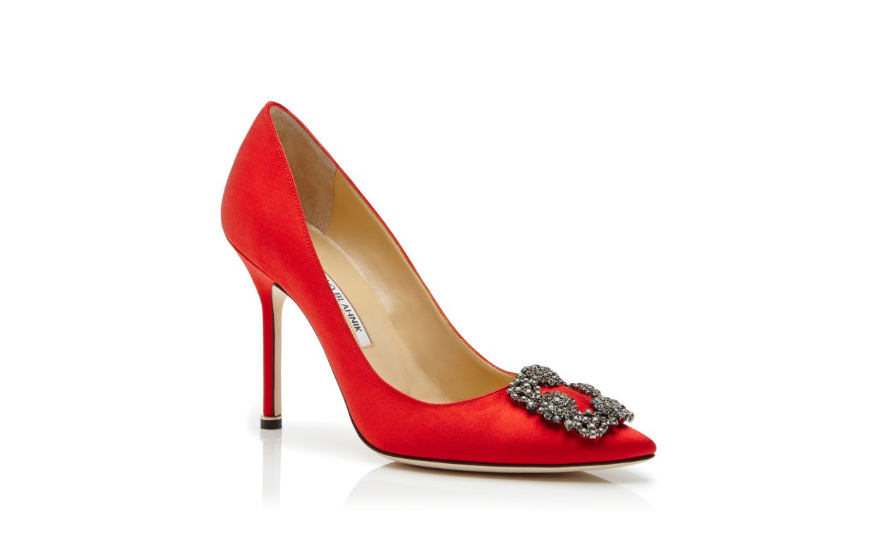 Sapatilhas com Fivela de Jóia de Satim Vermelho