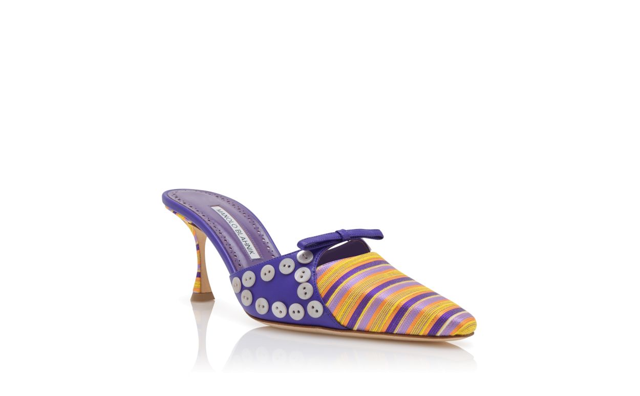 Mules Listradas de Algodão Roxo e Laranja