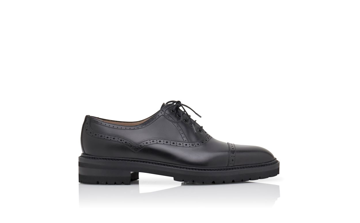 Sapatos de Couro de Novilho Preto com Cadarços
