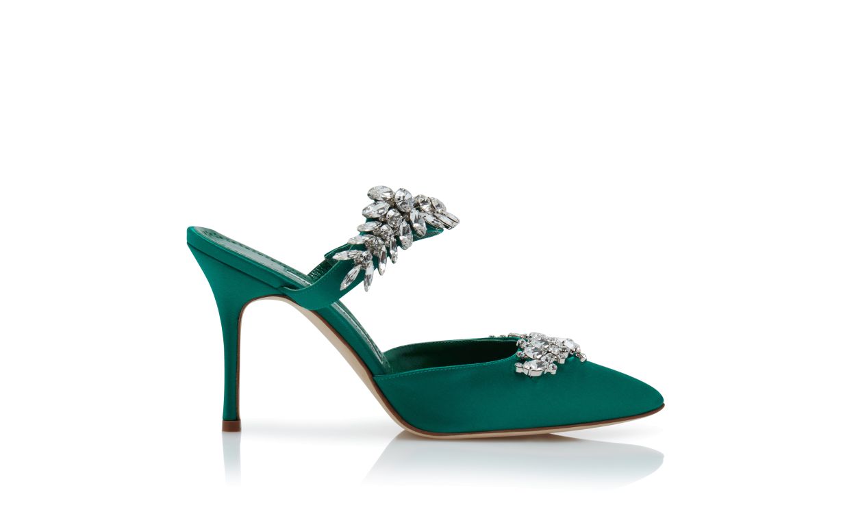Mule de Satin Verde com Detalhes em Cristal