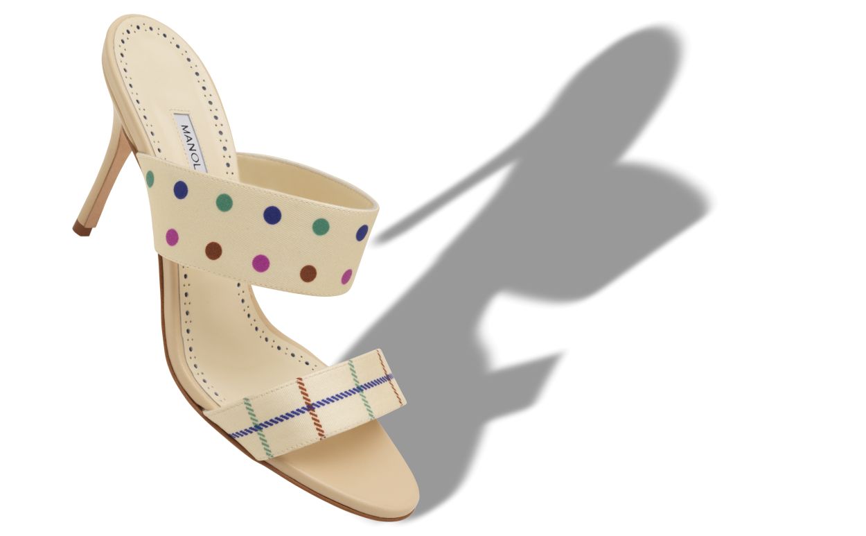 Mules com Detalhe de Xadrez e Bolinhas Cream Silk