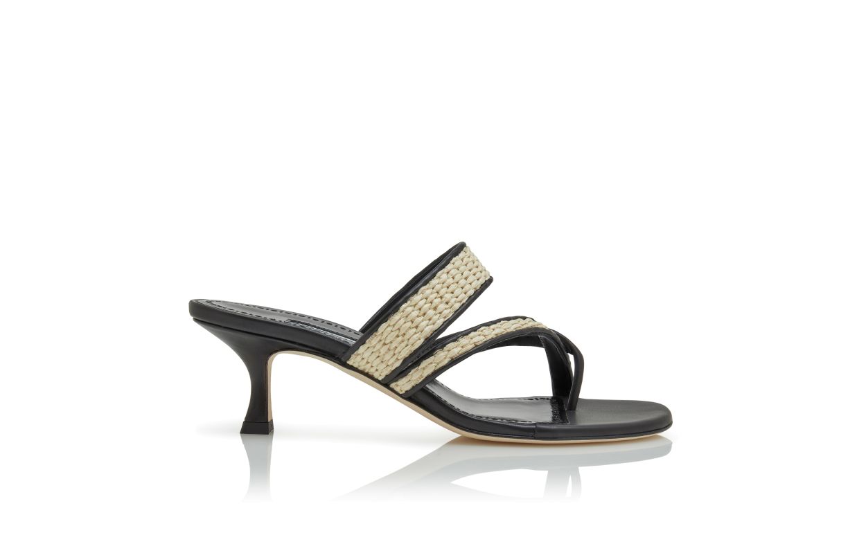 Sandalhas de Raffia Preto e Bege