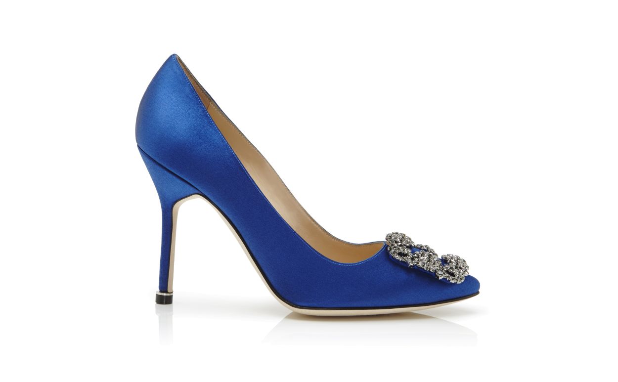 Sapatilhas com Fivela de Joia em Satin Azul