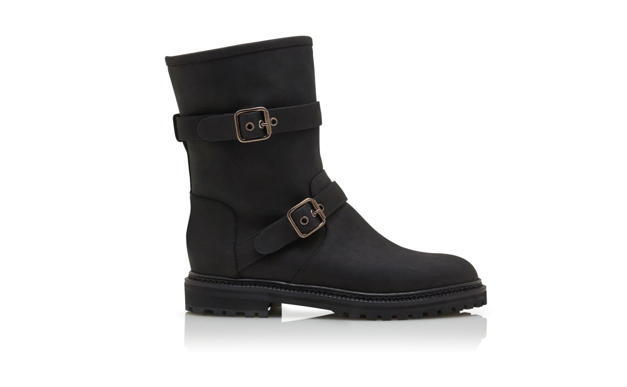 Botas de tornozelo com dobradiça dupla em nubuck preto