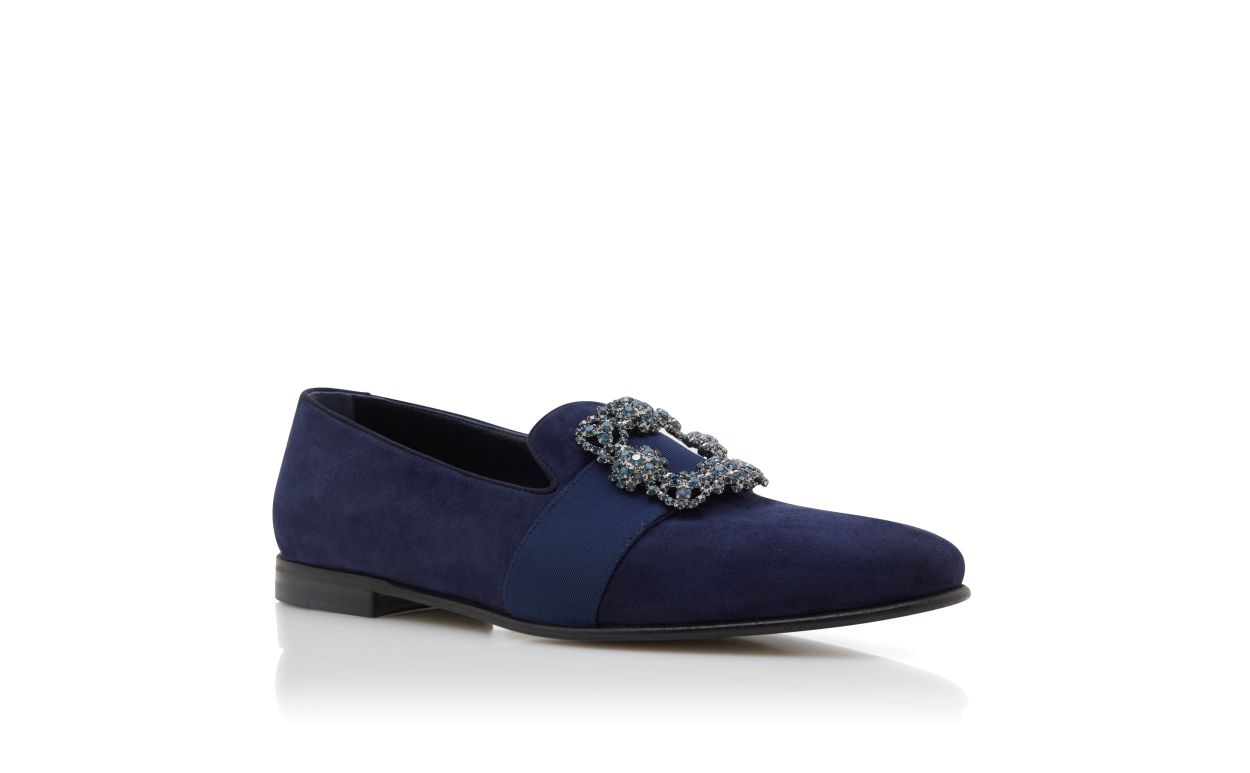 Mocassins de Camurça Azul-Marinho com Fivela Encravada