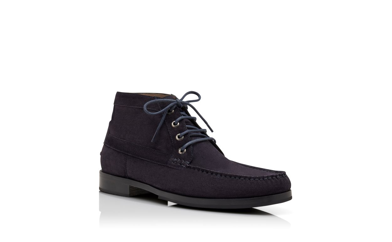 Botas de Cano Médio em Camurça de Beco Azul-Navy