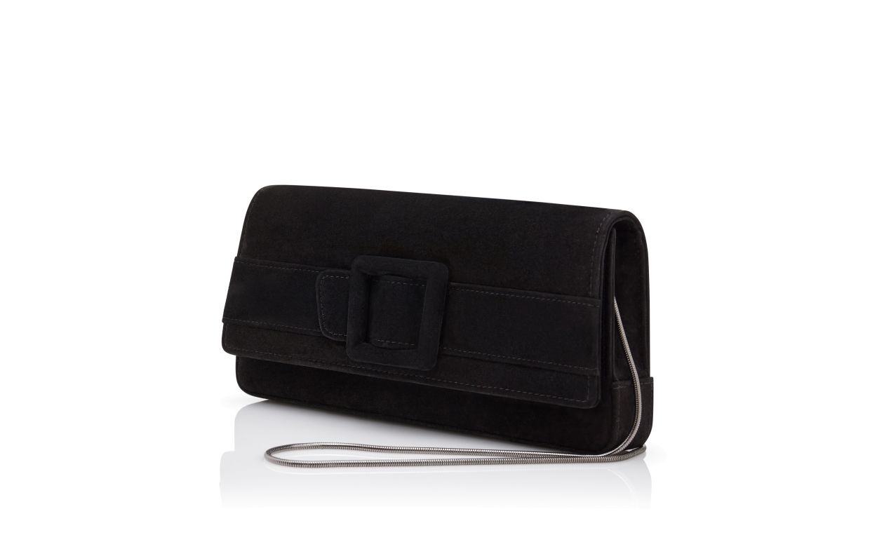 Bolsa de Mão Retangular em Seda Preta com Fivela