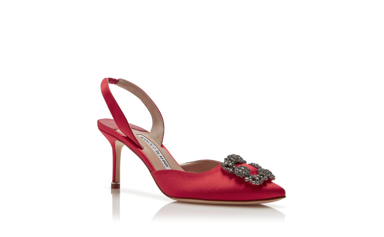 Sapatilhas Slingback de Renda Vermelha com Fivela de Joia