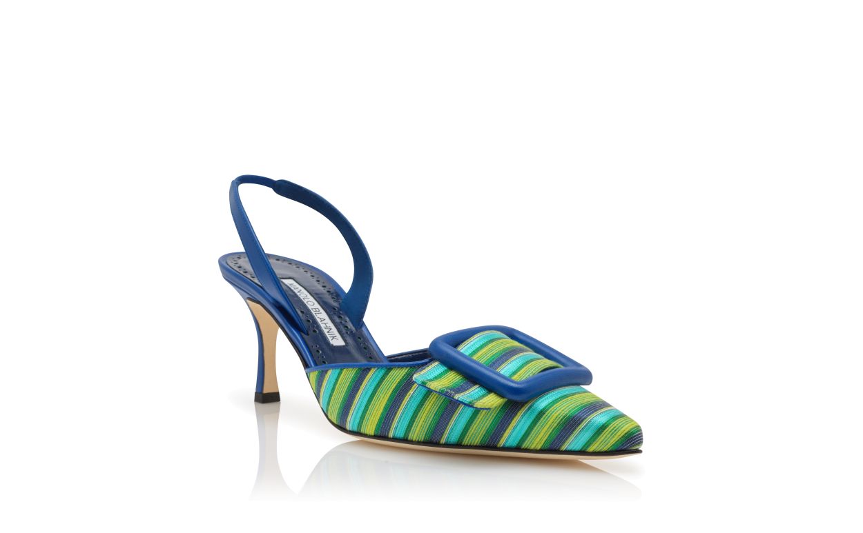 Sapatilhas Slingback com Detalhe de Fivela em Algodão Azul e Verde
