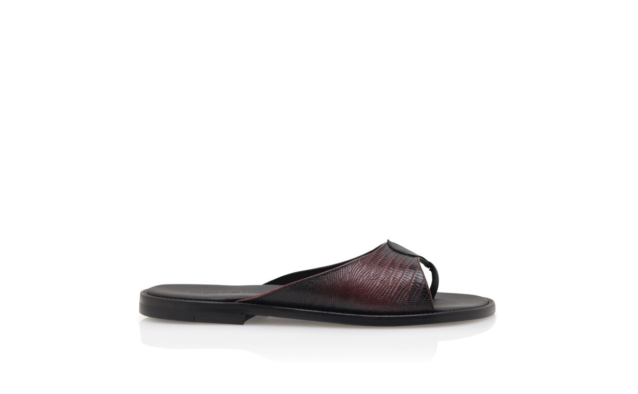 Sandalhas de Couro de Novilho Vermelho Escuro com Estampa de Lagarto