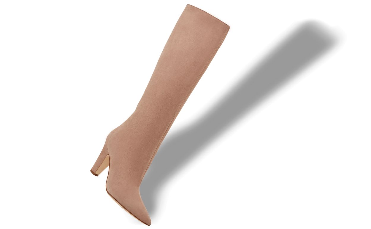 Botas Alta de Couro de Cabra Bege Escuro