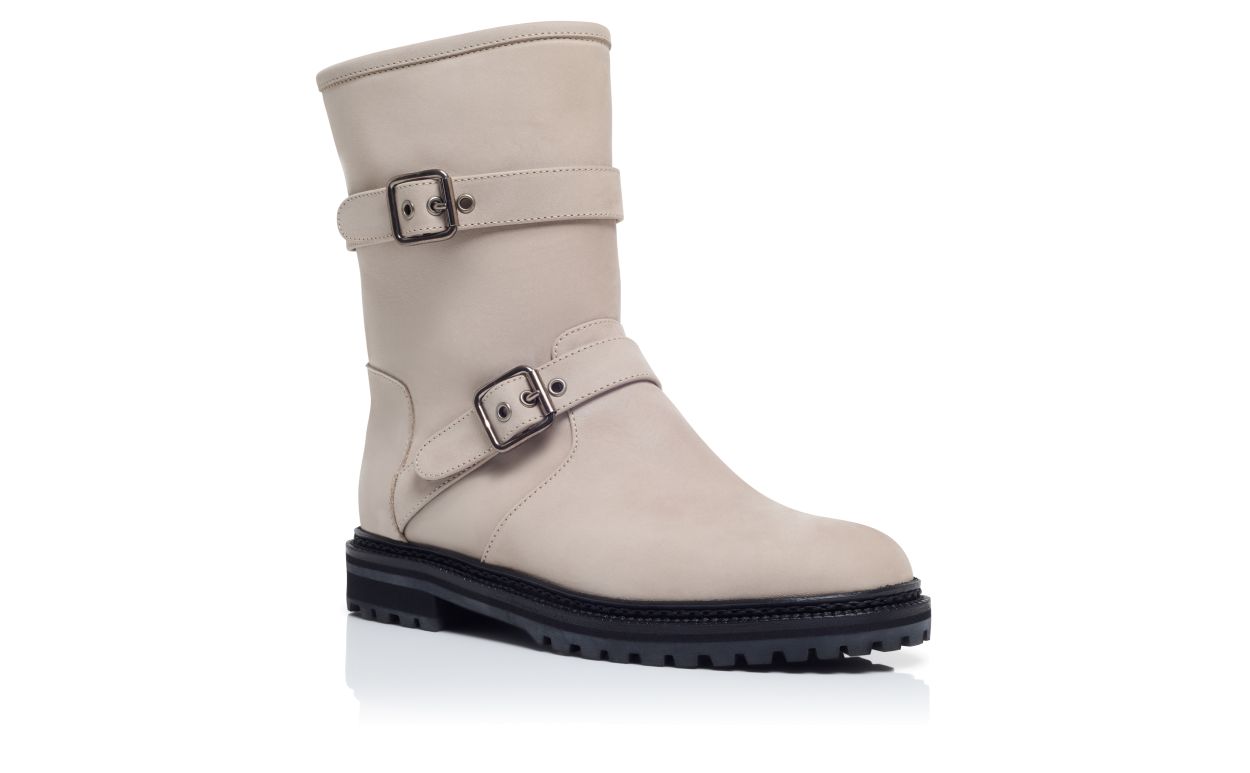 Botas de Cano Médio em Nubuck Cinza com Dobradiças Duplas