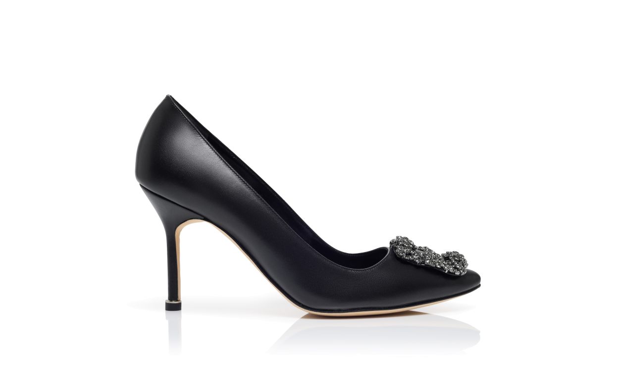 Sapatilhas com Fivela de Joia em Couro Preto