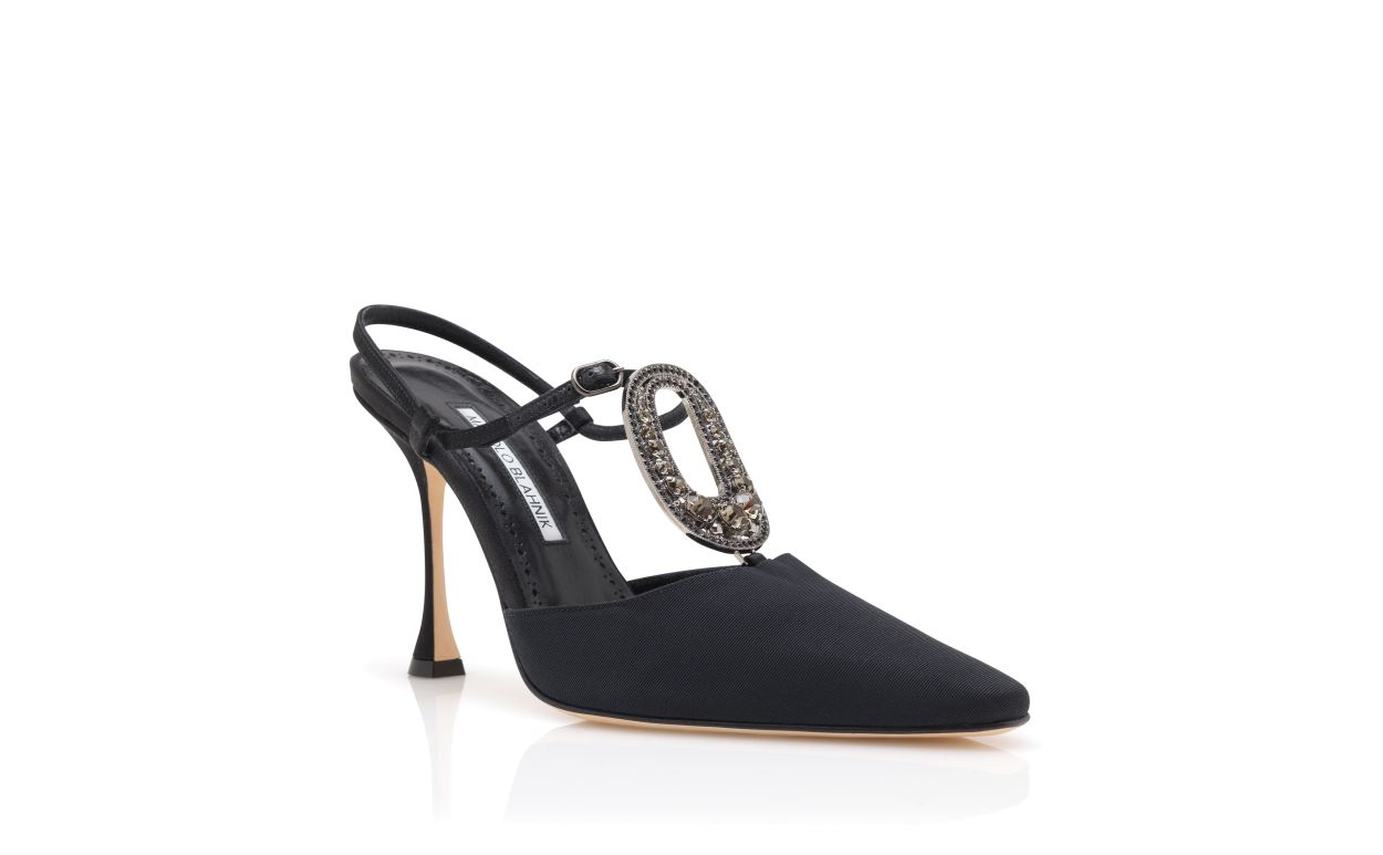 Sapatos de Salto Alto T-Bar com Detalhes de Joia em Grosgrain Preto