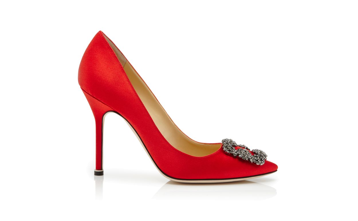 Sapatilhas com Fivela de Jóia de Satim Vermelho