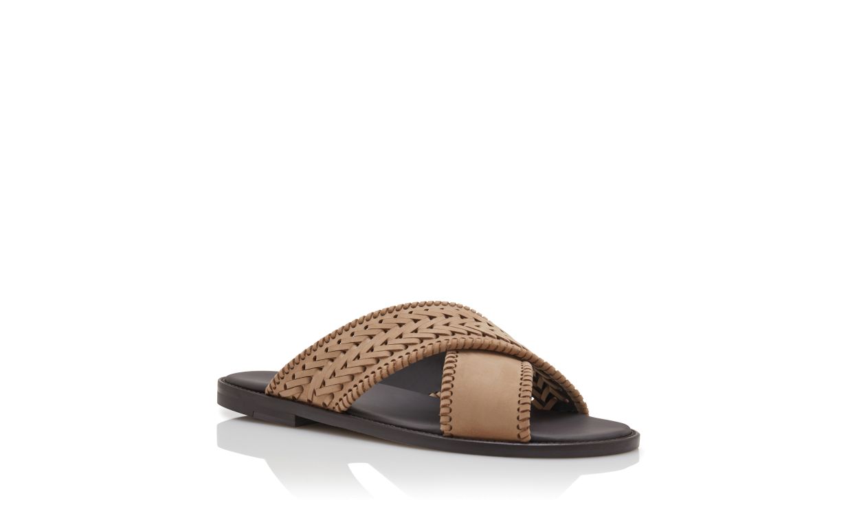 Sandalhas de Nubuck Marrom Claro Tecidas