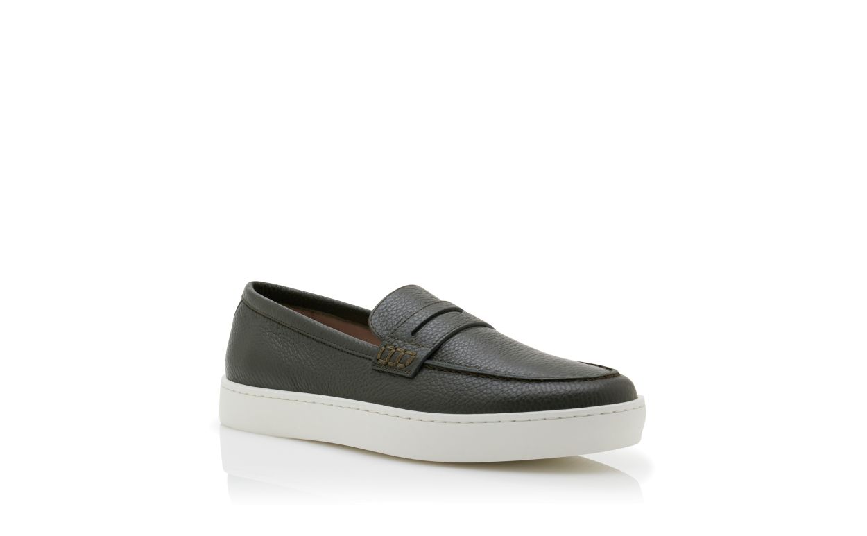 Mocassins de Couro de Novilho Verde Escuro