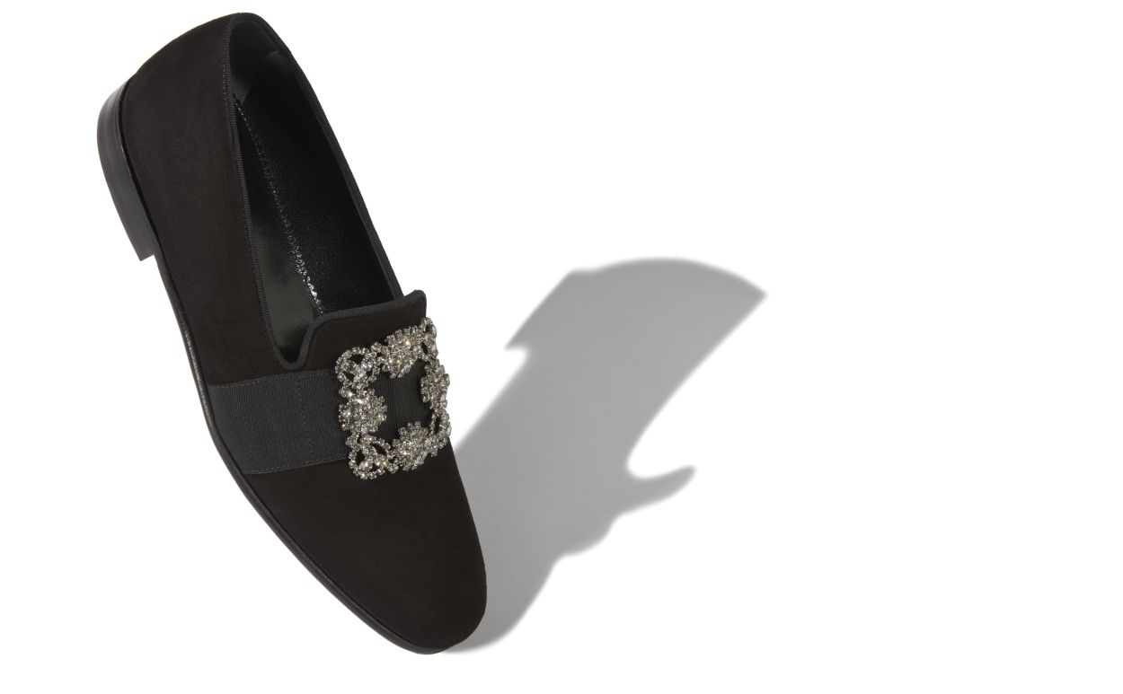 Mocassins de Camurça Preta com Fivela Encapuçada