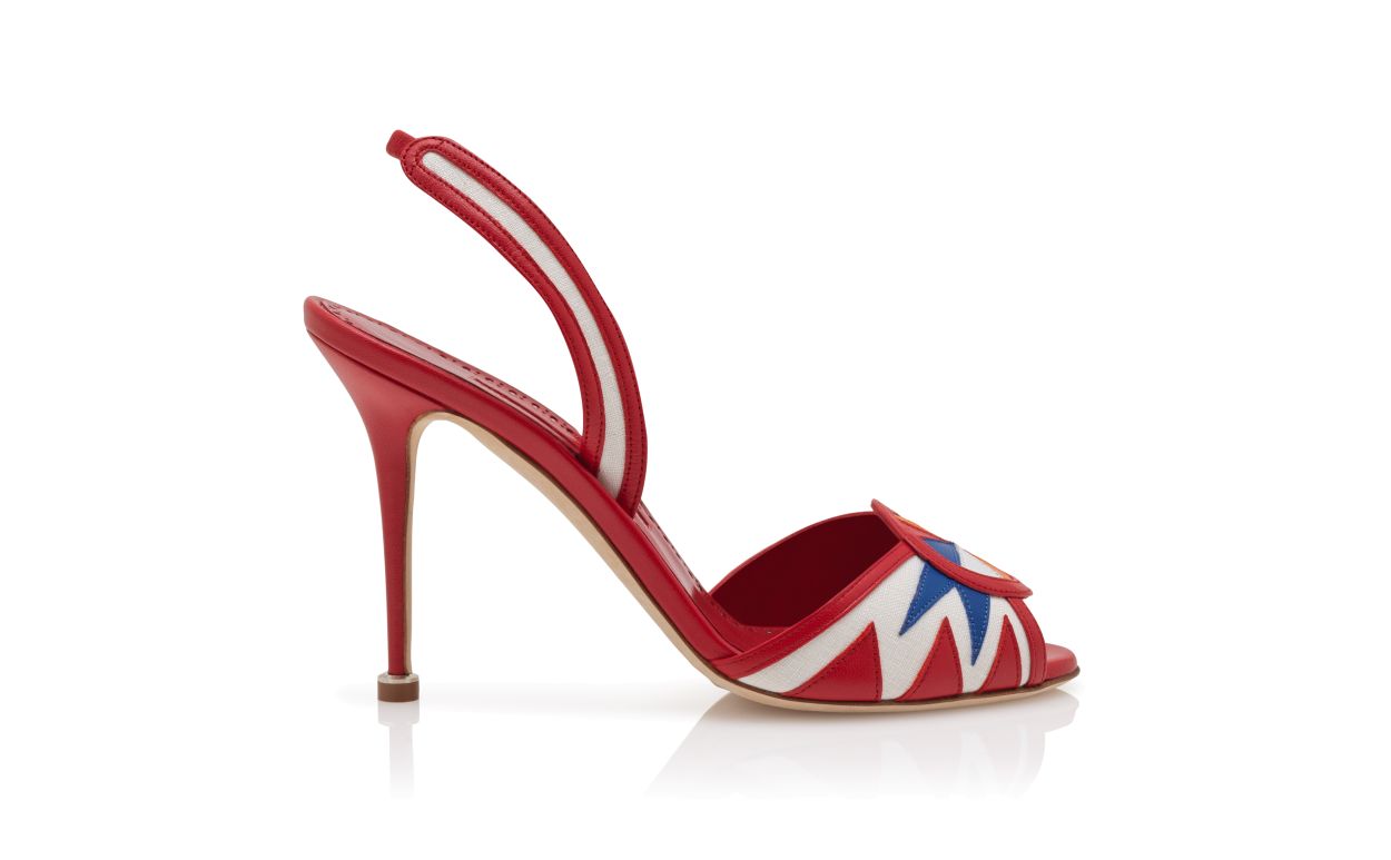 Sandalhas de Couro Nappa Vermelho, Branco e Azul