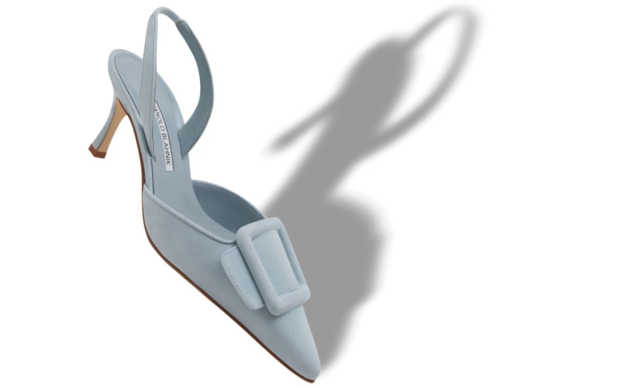 Sapatilhas Slingback com Detalhe de Fivela em Camurça Azul Claro