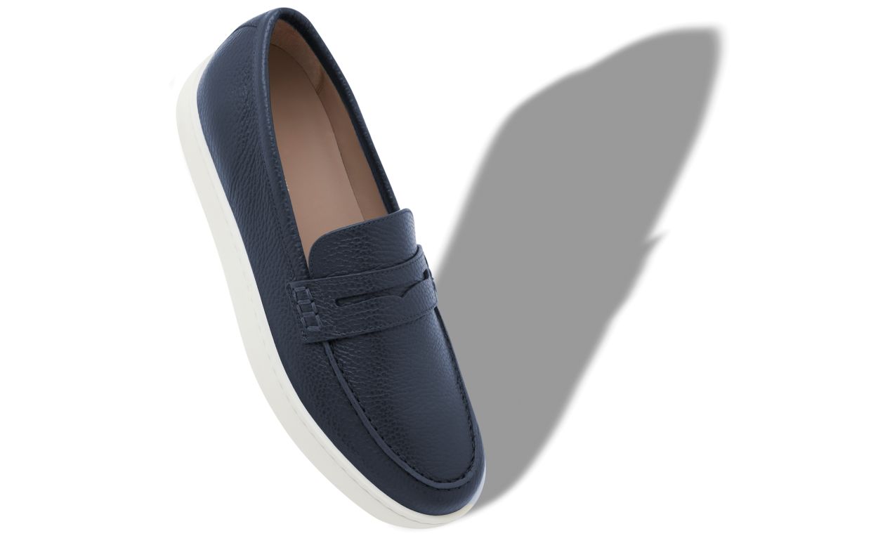 Mocassins Slip-On de Couro de Novilho Azul-Marinho